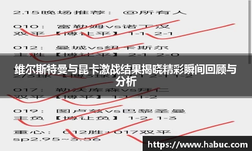 维尔斯特曼与昆卡激战结果揭晓精彩瞬间回顾与分析